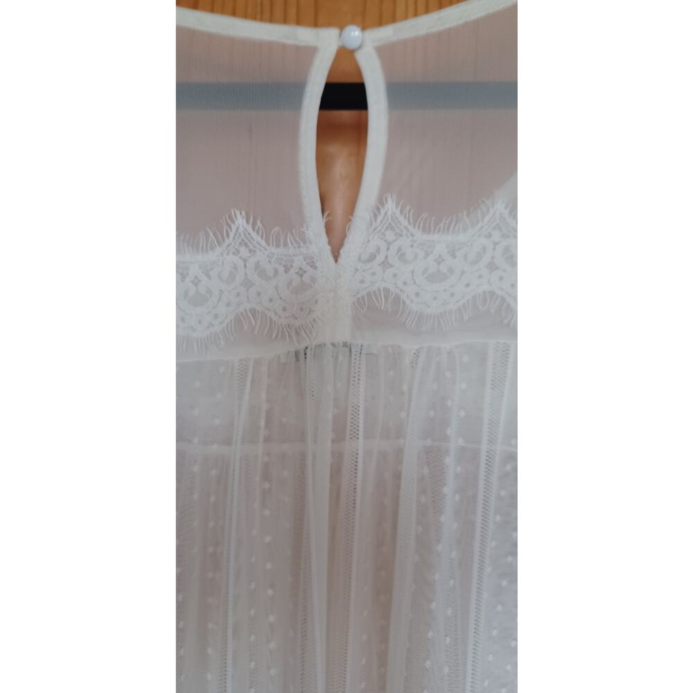 Cato Sheer Mesh Lacy Blouse Women's Large Cream Color Tiered Sleeves Boho Fairy - Picture 6 of 8
